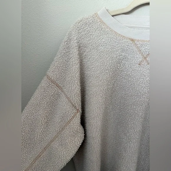 American Eagle Outfitters Cream Sherpa Crew Neck - Picture 2 of 6